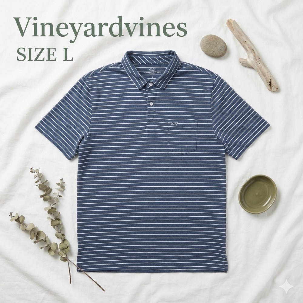 Vineyard Vines Prep Horizontal Striped Pima Cotton Polo Shirt Men L